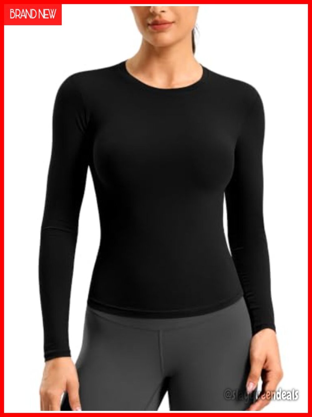SANTINY Lightweight Long Sleeve Workout Top Tight Fit Crewneck Athletic Shirt